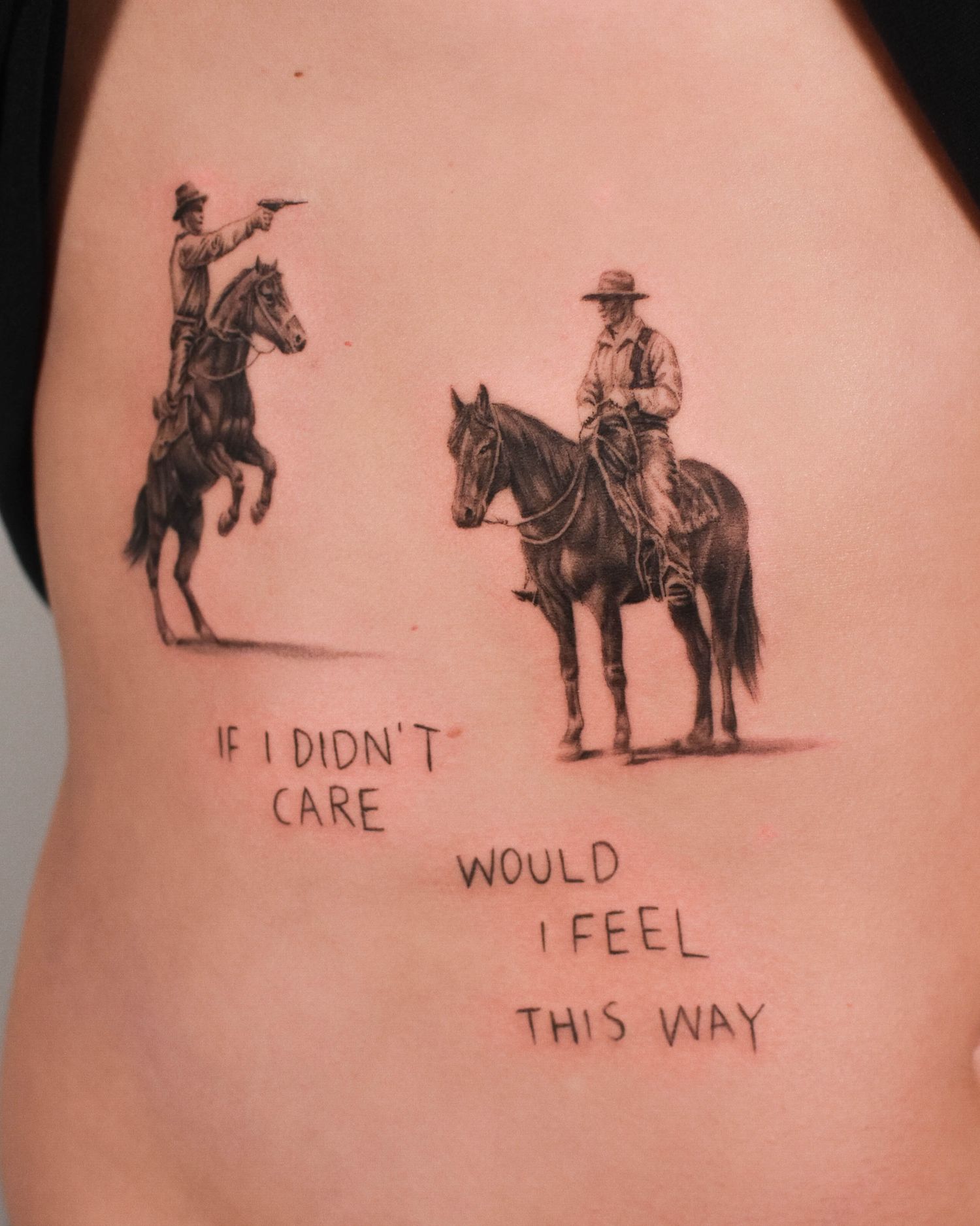 Tattoo — two riders with lettering